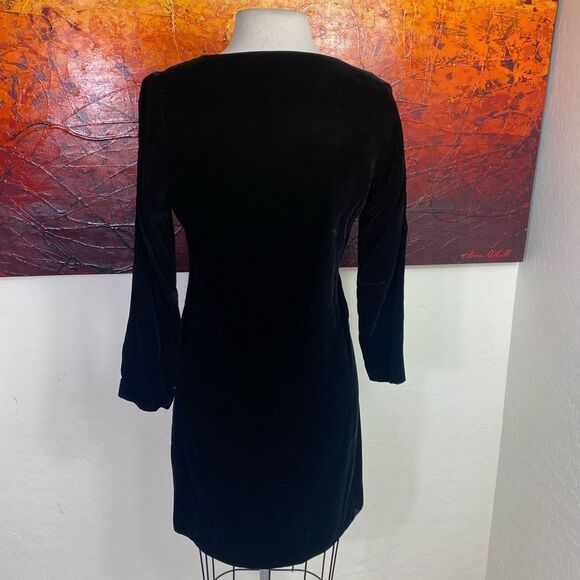 Black Velvet Vintage Dress 9 long sleeve above the knee w/rhinestones bu… - Picture 9 of 13